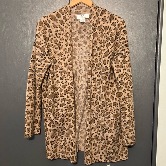 Nordstrom cashmere leopard print size large cardigan - Picture 1 of 5